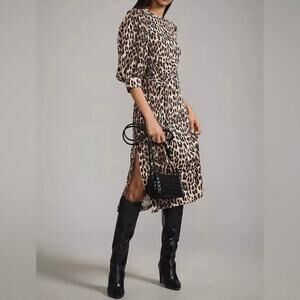 Anthropologie Baum Und Pferdgarten Alya Puff Sleeve Tie Waist Midi Dress Size 38